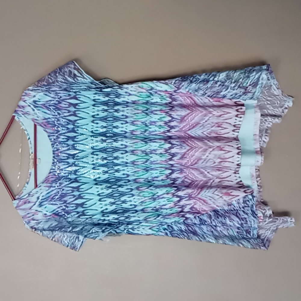 One World Multi Colored Sequin Embellishments & Lace Backing Top XL NWT